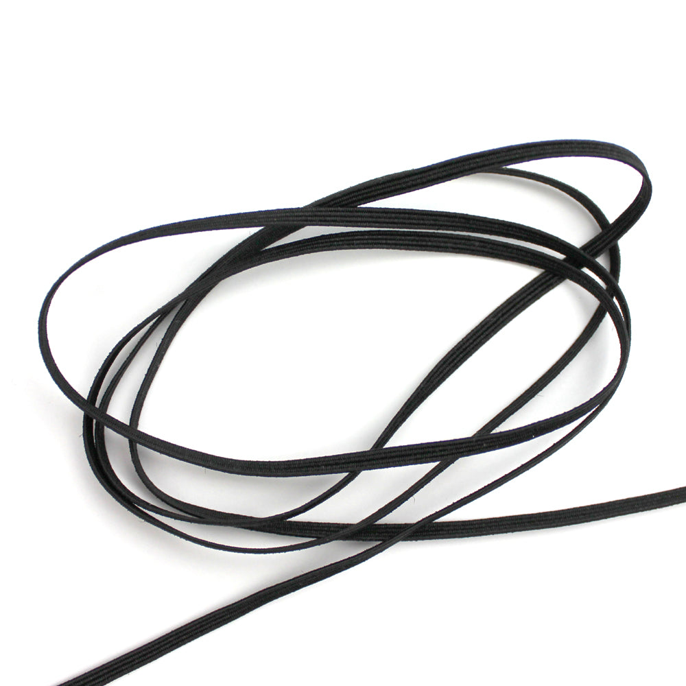 Black Flat Elastic Cord, 3mm wide, 15 yards - Pony Bead Store